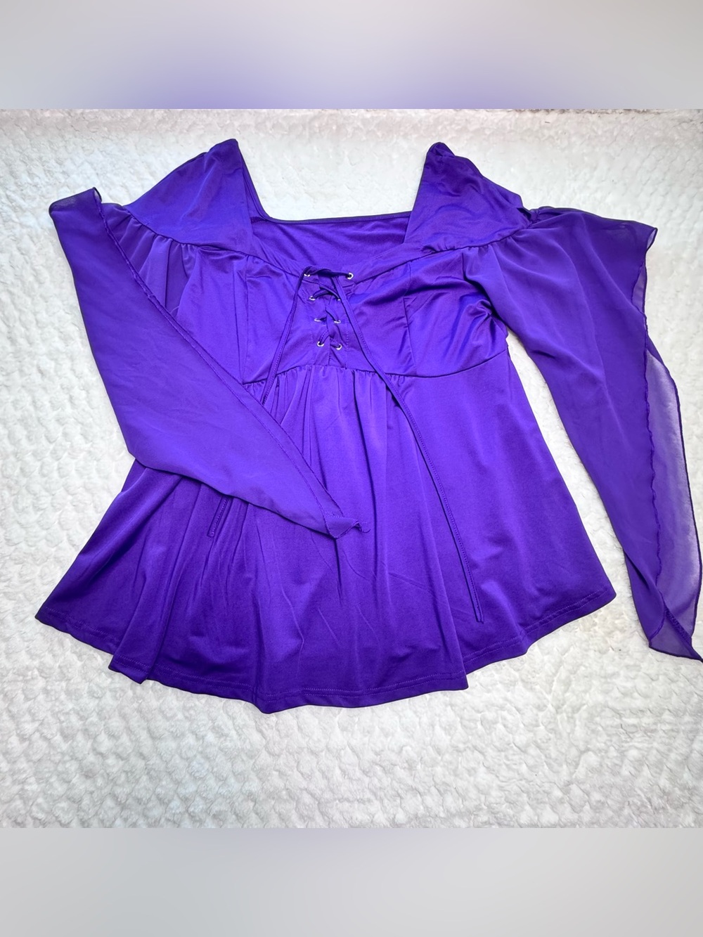 Purple Fairycore Renaissance Lace Up Bell Sleeve Top